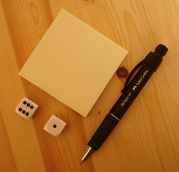 postit pencil dice